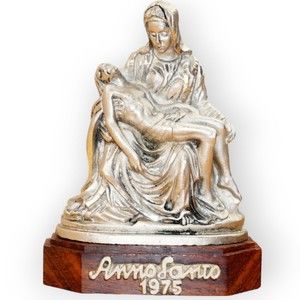 Rare Anno Santo 1975 Jesus & Mary Figurine Peltro Cesellato A Mano Made In Italy